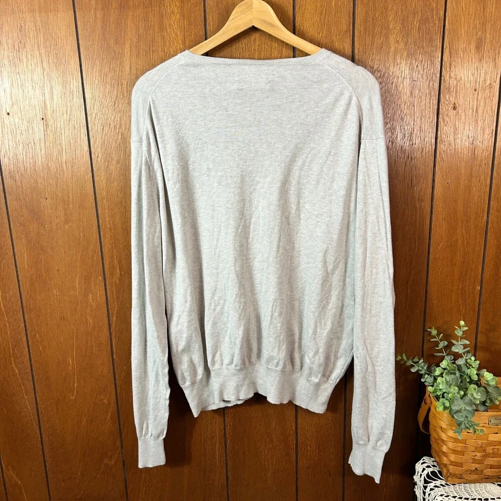 Polo‎ Ralph Lauren Mens V Neck Sweater Light Gray 100% Pima Cotton Preppy
